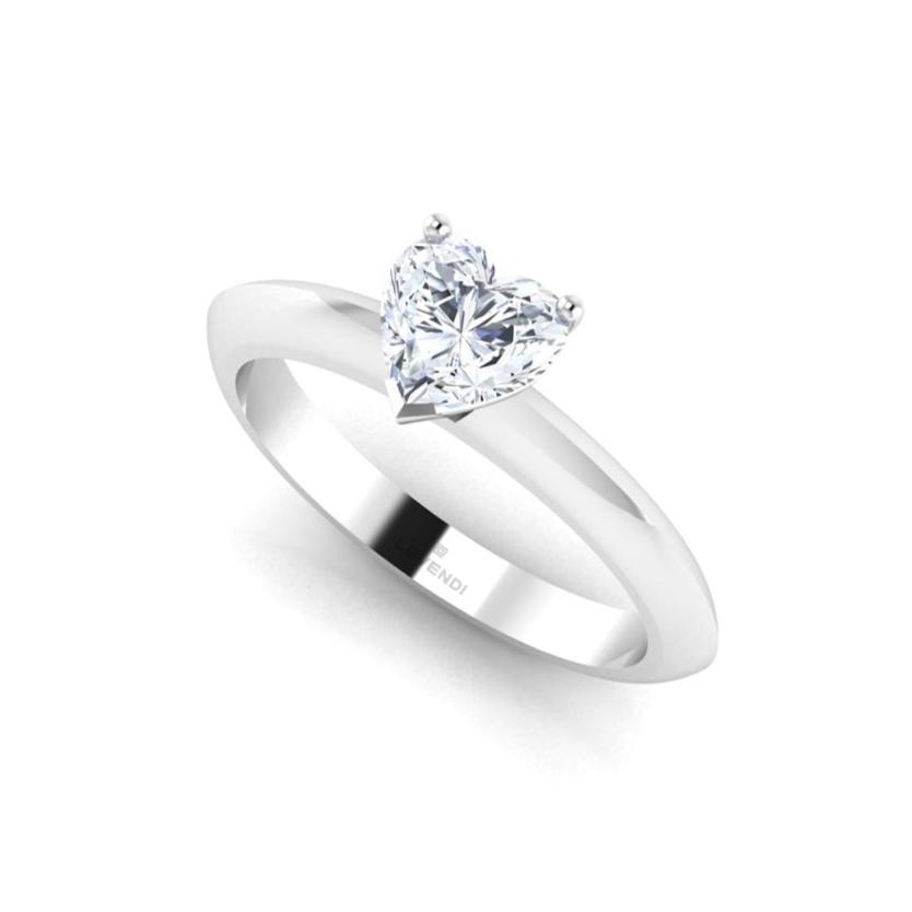 Classic Heart Solitaire Plain Band Engagement Ring