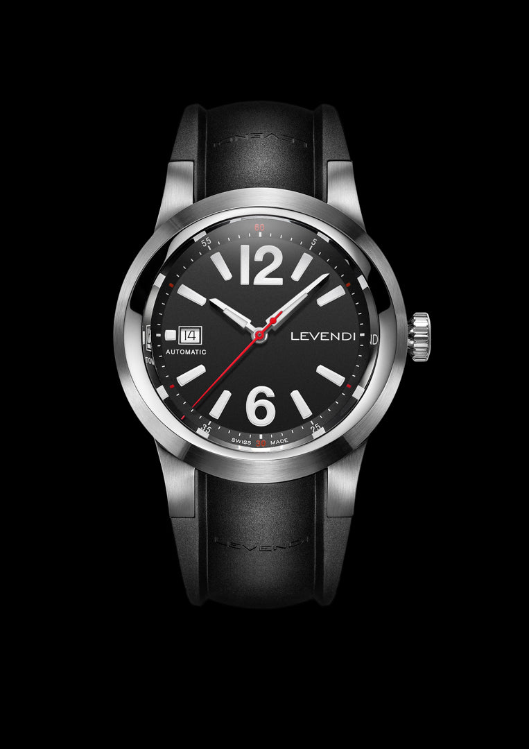 ITHACA SPORTS - BLACK DIAL WHITE NUMBERS LEV010