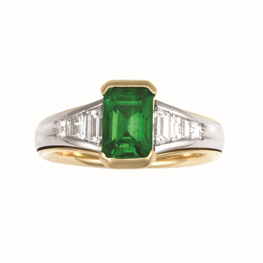 Emerald & Diamond Bauggette Ring
