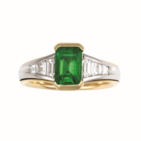 Emerald & Diamond Bauggette Ring
