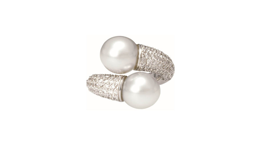 Twin South Sea Pearl & Diamond Ring
