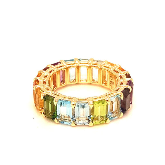 Rainbow Mulit Coloured Ring in 18ct Yellow Gold