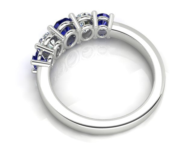 White Gold Ring with Graduating Ceylon Sapphire & Diamonds