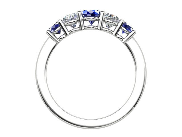 White Gold Ring with Graduating Ceylon Sapphire & Diamonds