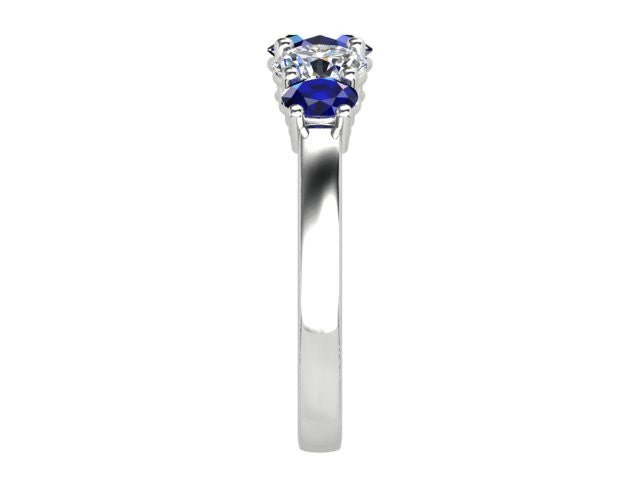 White Gold Ring with Graduating Ceylon Sapphire & Diamonds