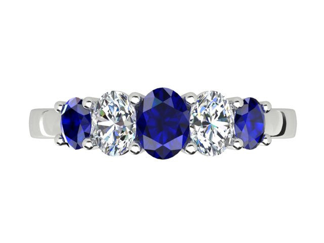 White Gold Ring with Graduating Ceylon Sapphire & Diamonds