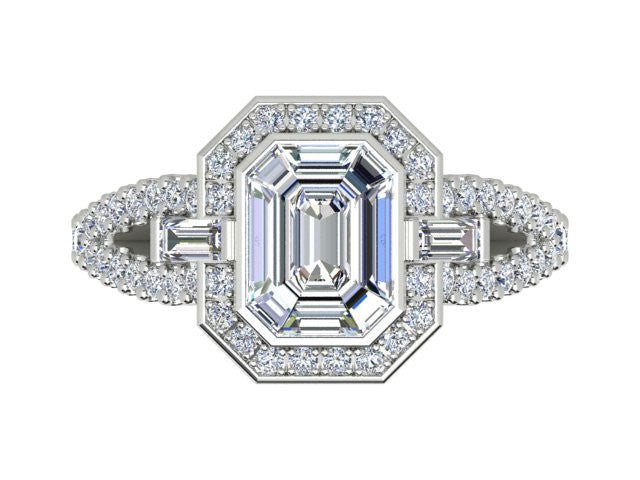 18ct White Gold Illusion Set Emerald Cut Diamond Ring