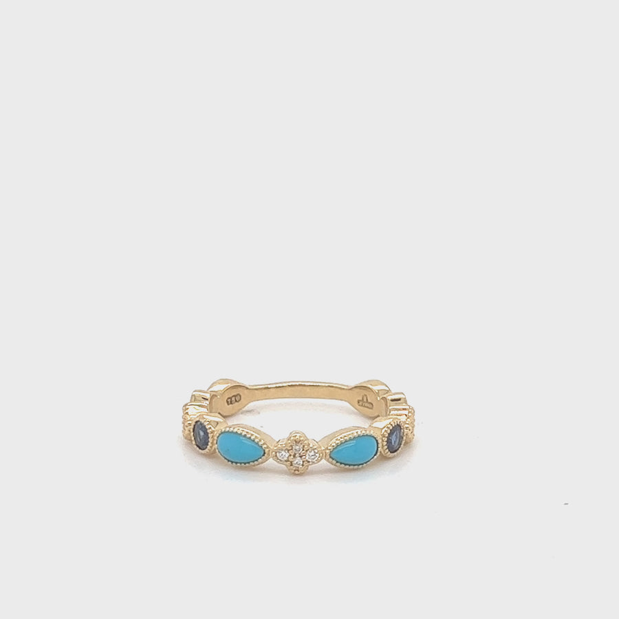 Yellow Gold Sapphire & Turquoise Diamond Ring