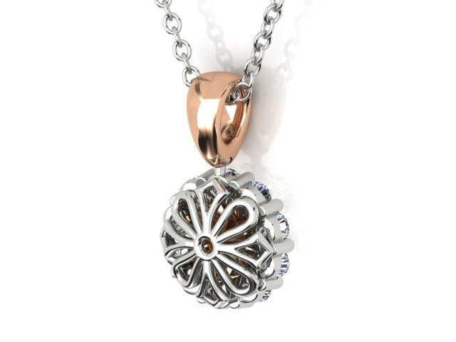Champagne Diamond & White Diamond Halo Pendant, view 2 — Levendi Jewellers